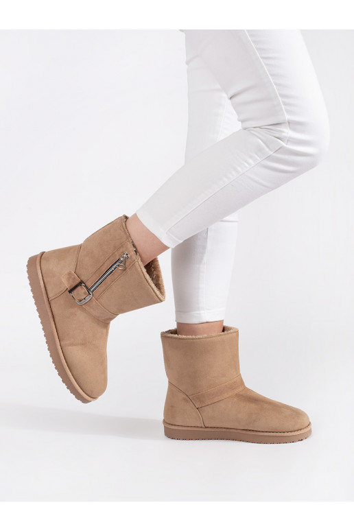 Světle béžové dámské sněhule s ozdobnou sponou a zipem