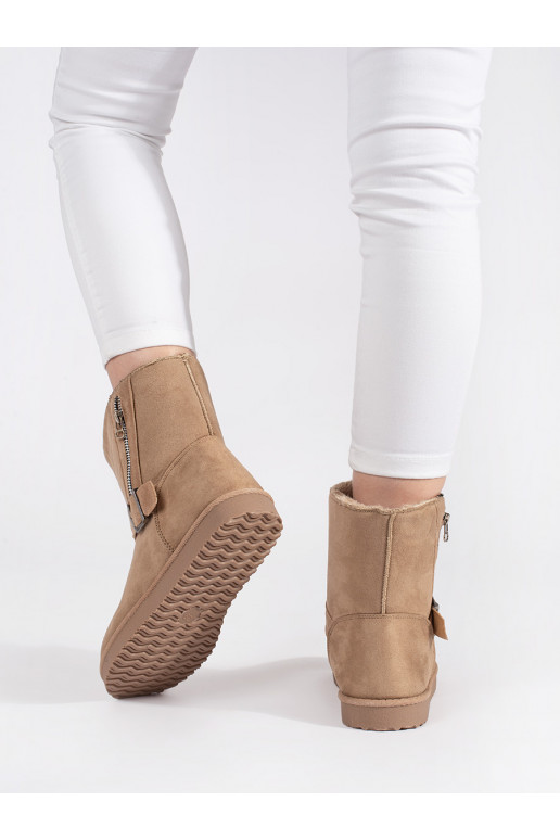 Světle béžové dámské sněhule s ozdobnou sponou a zipem