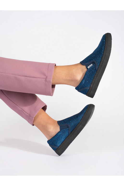 Modré brokátové tenisky slipon