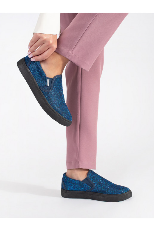 Modré brokátové tenisky slipon