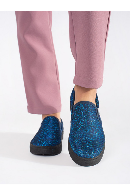 Modré brokátové tenisky slipon