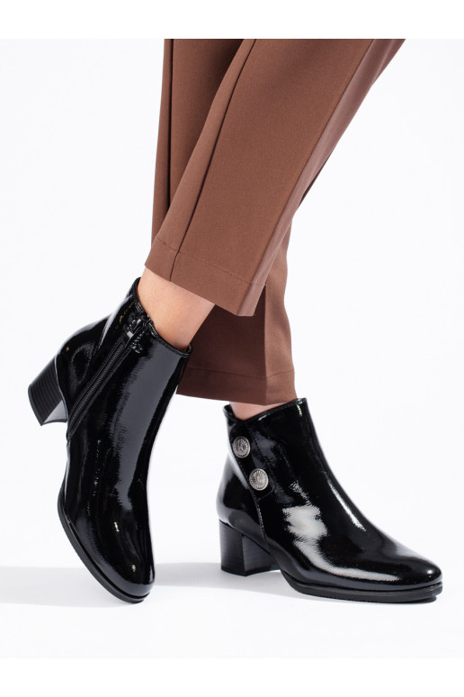 Klasické lakované dámské kotníkové boty na sloupku