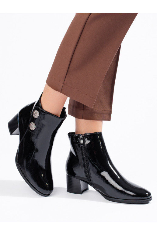 Klasické lakované dámské kotníkové boty na sloupku