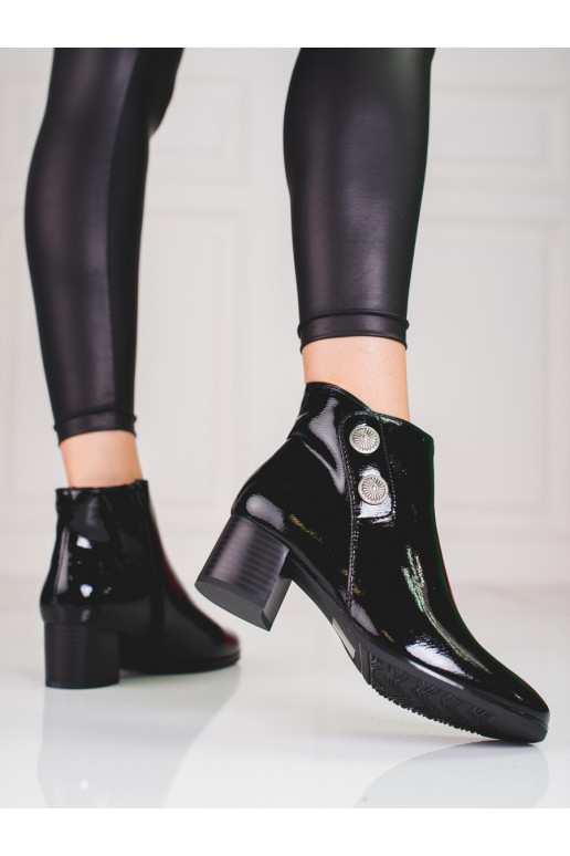 Klasické lakované dámské kotníkové boty na sloupku