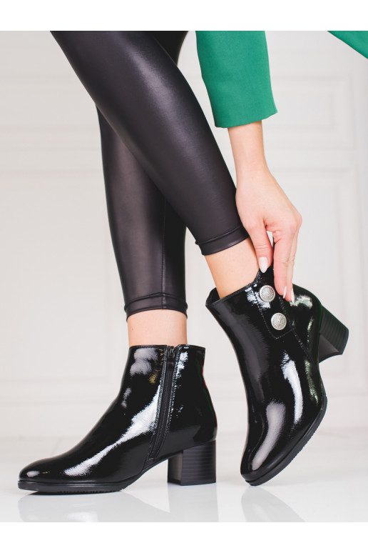 Klasické lakované dámské kotníkové boty na sloupku