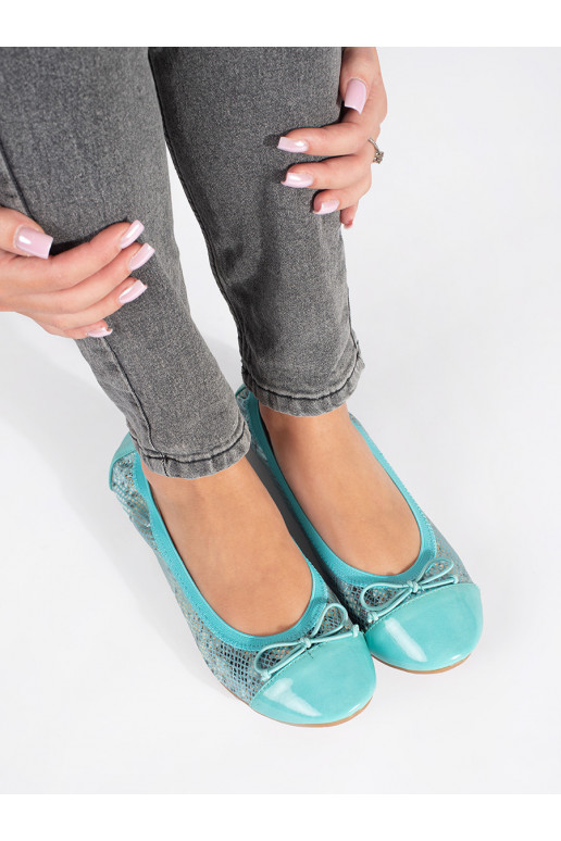 Modré baleríny s hadím vzorem a mašličkou