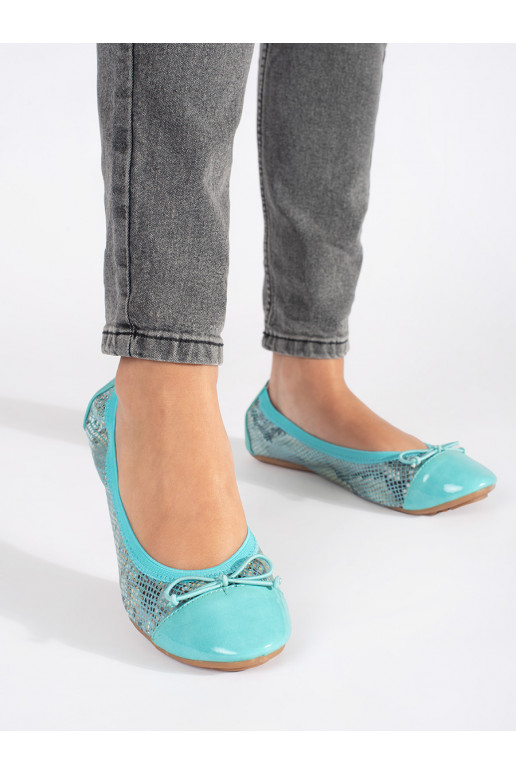 Modré baleríny s hadím vzorem a mašličkou