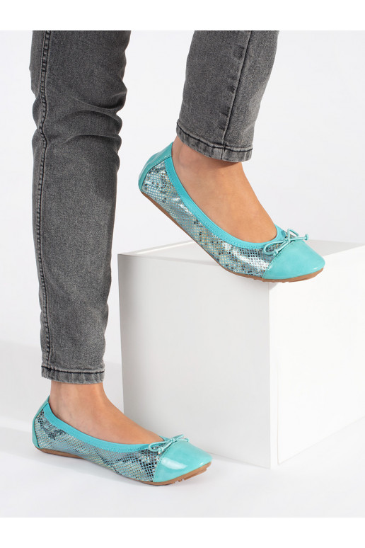 Modré baleríny s hadím vzorem a mašličkou