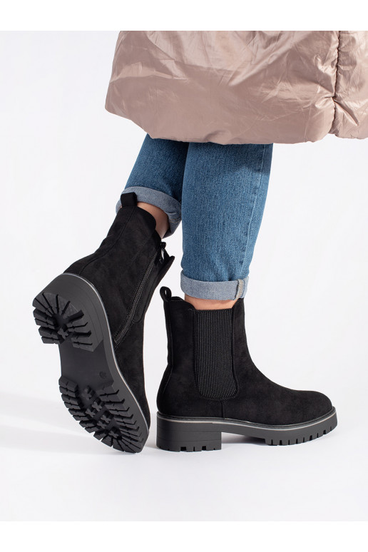Černé ploché semišové kotníkové boty s částečně elastickým svrškem