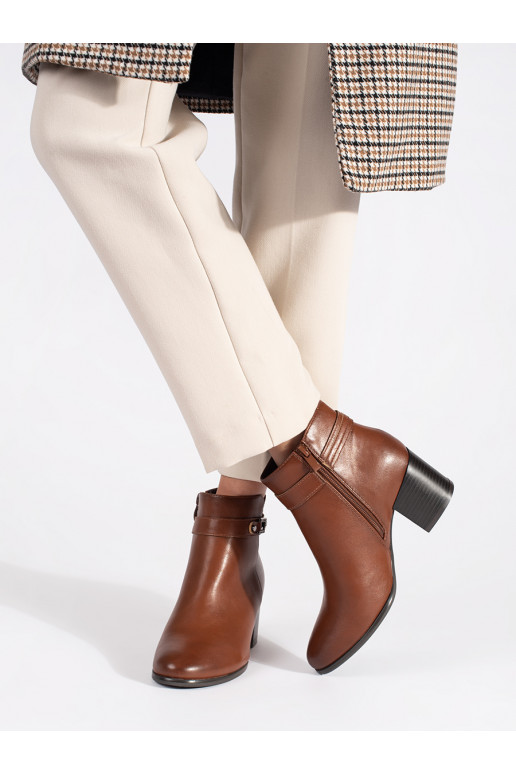 Hnědé kožené dámské kotníkové boty na sloupku Sergio Leone