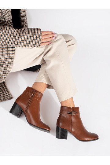 Hnědé kožené dámské kotníkové boty na sloupku Sergio Leone 2