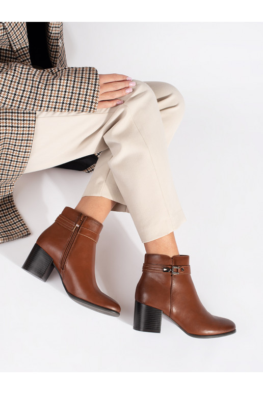 Hnědé kožené dámské kotníkové boty na sloupku Sergio Leone