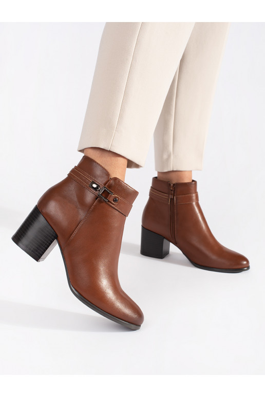Hnědé kožené dámské kotníkové boty na sloupku Sergio Leone