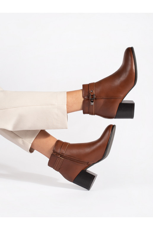 Hnědé kožené dámské kotníkové boty na sloupku Sergio Leone