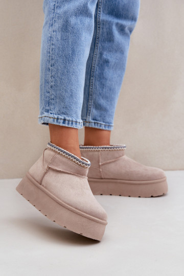 Sněhule na platformě s ozdobnou výšivkou světlobežové Heslania 2