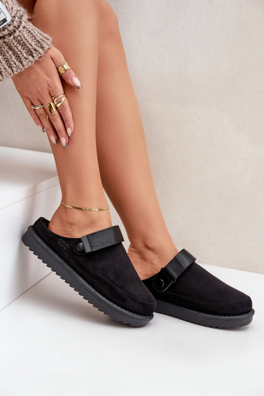 Zateplené dámské pantofle na platformě černé Neliel Zateplené dámské pantofle na platformě černé Neliel
