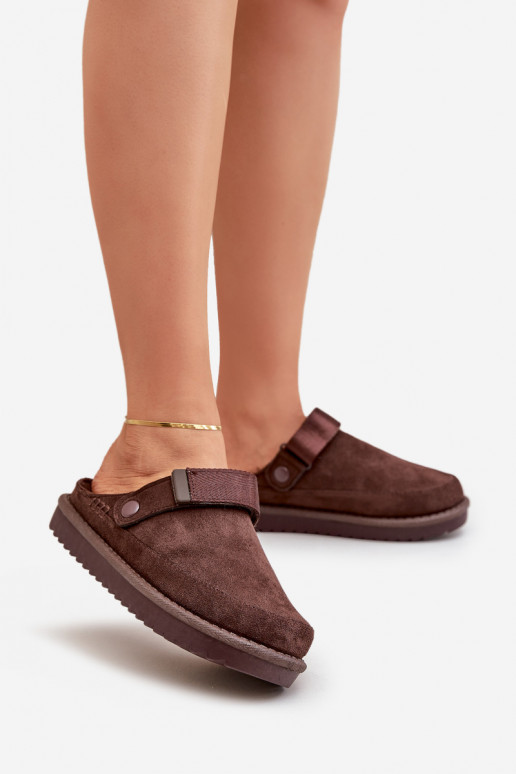 Zateplené dámské pantofle na platformě čokoládové Neliel Zateplené dámské pantofle na platformě čokoládové Neliel