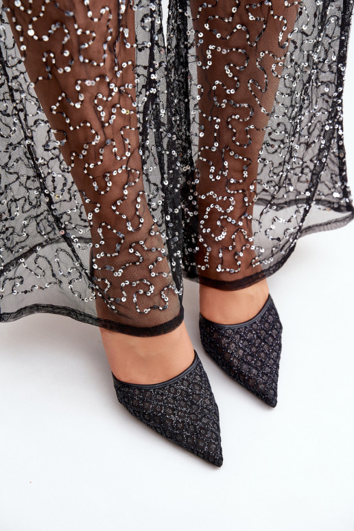 Lodičky S Otevřenou Patou Ozdobené Leskem Černé Berilae Lodičky S Otevřenou Patou Ozdobené Leskem Černé Berilae