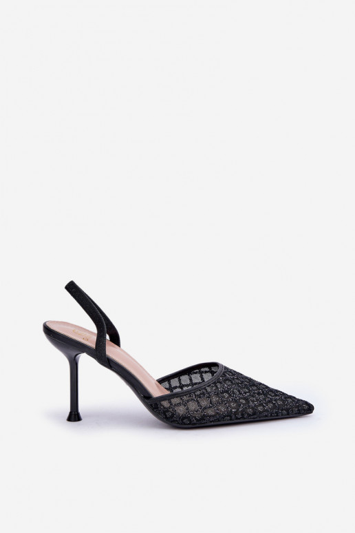 Lodičky S Otevřenou Patou Ozdobené Leskem Černé Berilae Lodičky S Otevřenou Patou Ozdobené Leskem Černé Berilae