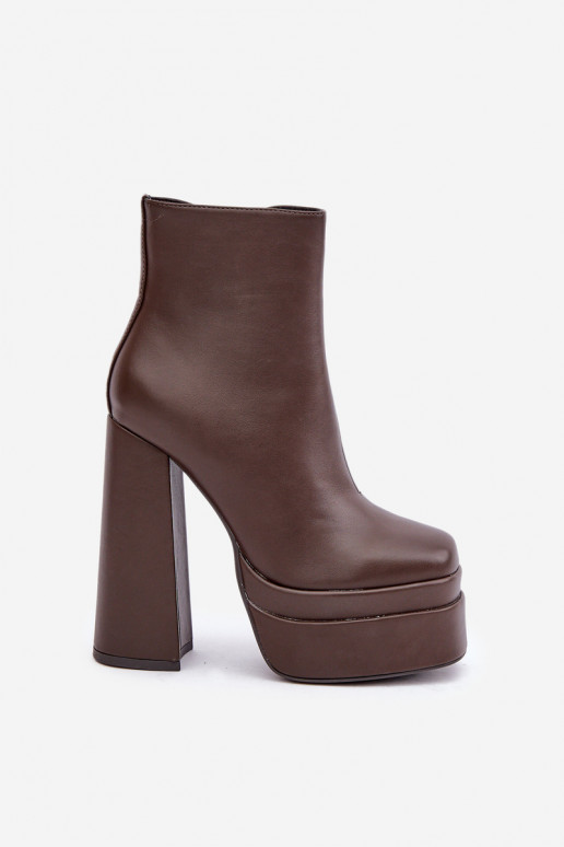 Boty Na Masivní Platformě A Podpatku Zateplené Čokoládové Selahra