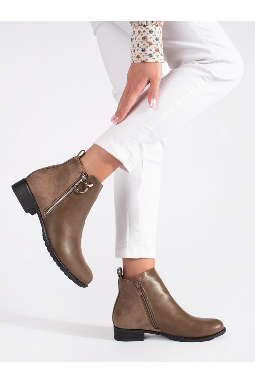 Hnědé ploché kotníkové boty na zip