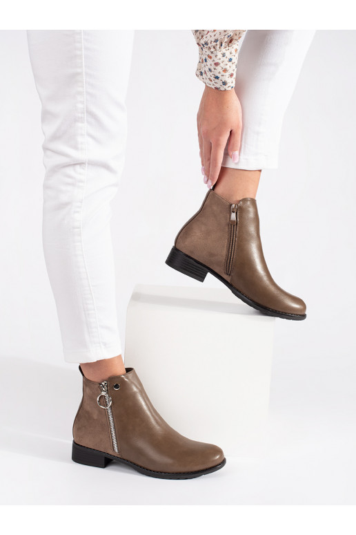 Hnědé ploché kotníkové boty na zip
