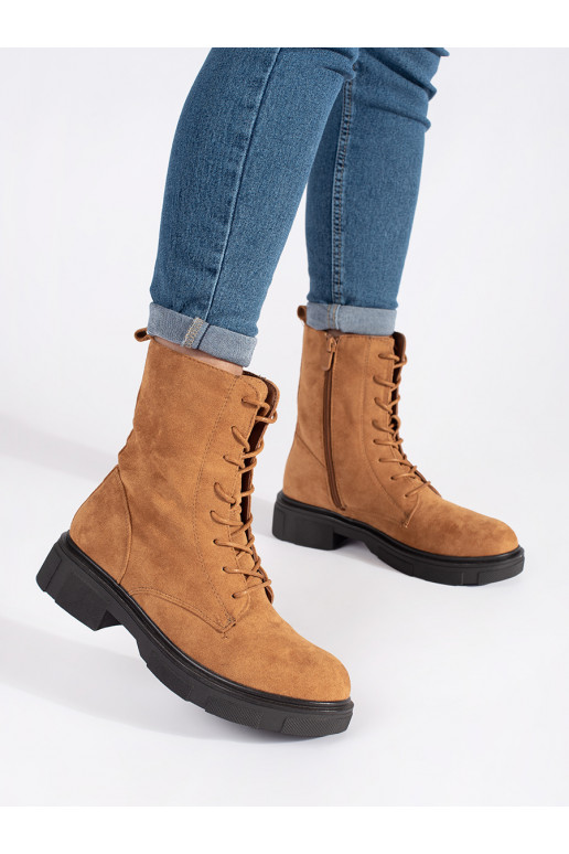 Světle hnědé kotníkové boty workery zateplené