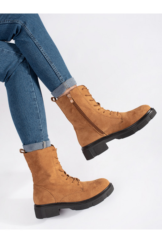 Světle hnědé kotníkové boty workery zateplené