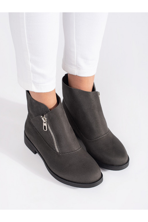 Šedé ploché kotníkové boty na zip