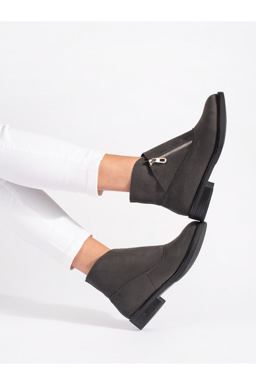 Šedé ploché kotníkové boty na zip