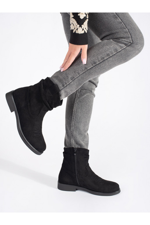 Černé ploché semišové kovbojky dámské
