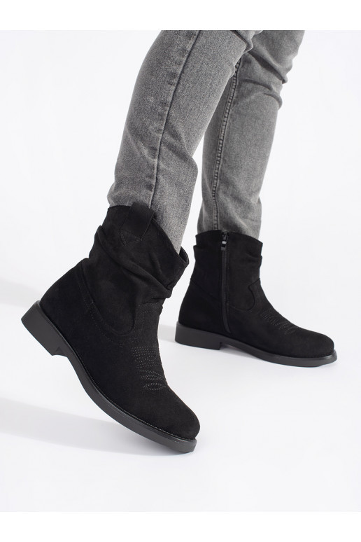 Černé ploché semišové kovbojky dámské