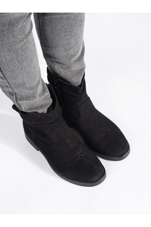 Černé ploché semišové kovbojky dámské