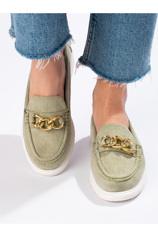 Pohodlné dámské mokasíny na platformě zelené