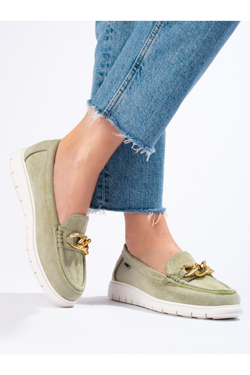 Pohodlné dámské mokasíny na platformě zelené
