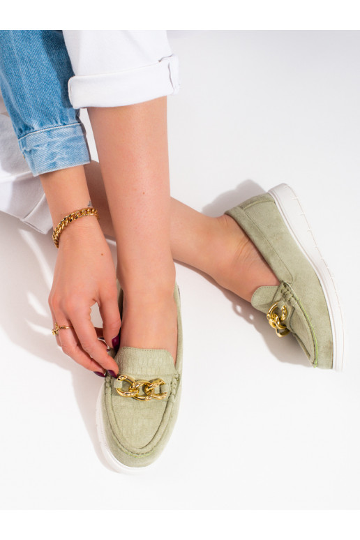 Pohodlné dámské mokasíny na platformě zelené