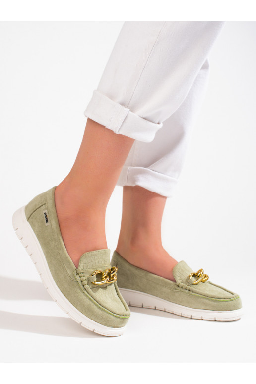 Pohodlné dámské mokasíny na platformě zelené