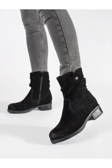 Nízke černé kozačky s vrásněným svrškem kožené Sergio Leone