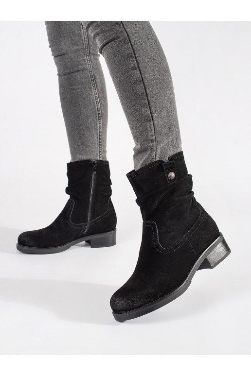 Nízke černé kozačky s vrásněným svrškem kožené Sergio Leone