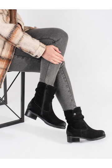 Nízke černé kozačky s vrásněným svrškem kožené Sergio Leone 2