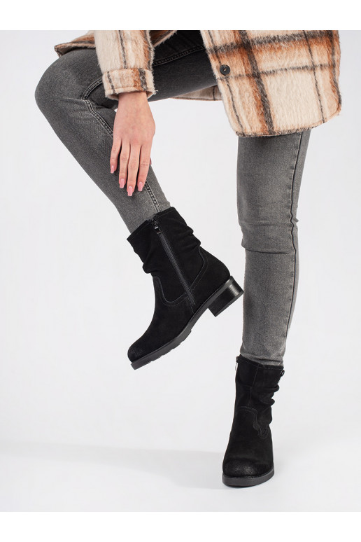 Nízke černé kozačky s vrásněným svrškem kožené Sergio Leone