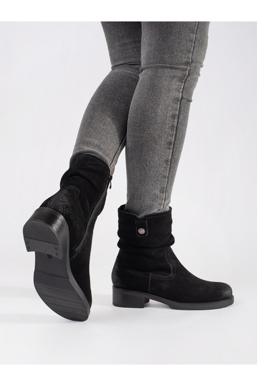 Nízke černé kozačky s vrásněným svrškem kožené Sergio Leone