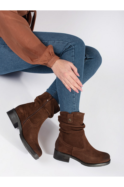 Nízke hnědé kozačky s vrásněným svrškem kožené Sergio Leone