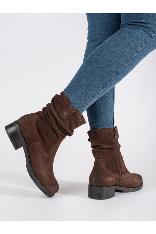 Nízke hnědé kozačky s vrásněným svrškem kožené Sergio Leone