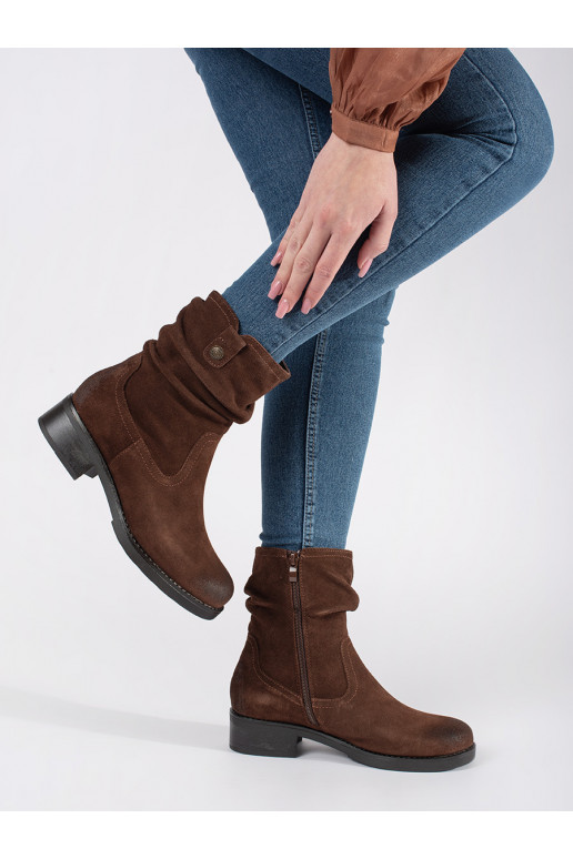 Nízke hnědé kozačky s vrásněným svrškem kožené Sergio Leone