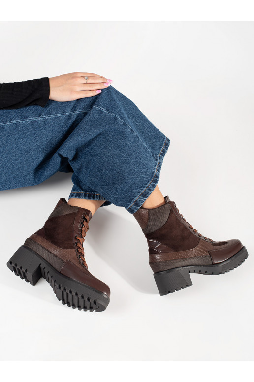 Bordové kotníkové boty na šněrování na nízkém podpatku