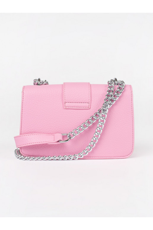 Růžová malá kabelka přes rameno se stříbrným řetízkem