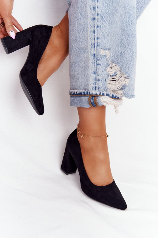 Semišové Lodičky Na Podpatku Sergio Leone PB216 Černé Semišové Lodičky Na Podpatku Sergio Leone PB216 Černé