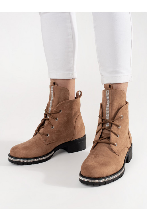 Béžové kotníkové boty na šněrování Béžové kotníkové boty na šněrování