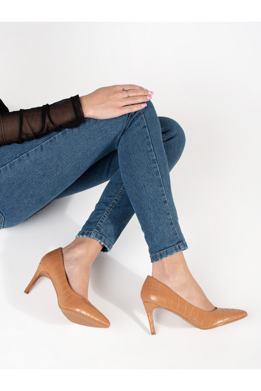 Tmavě béžové lodičky na tenkém podpatku